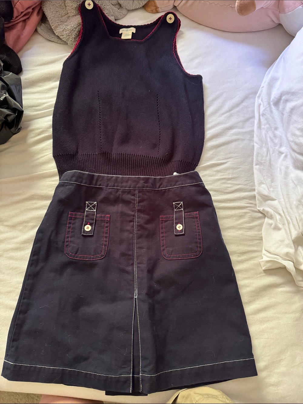 Olive Juice Navy Knit Tank with Pink Trim and Button Straps